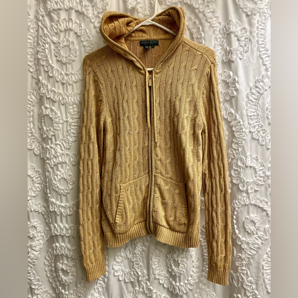 Ralph Lauren gold zip up sweater hoodie size M